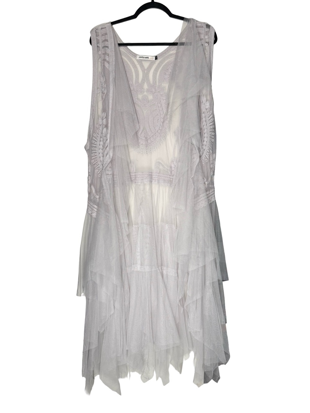 Origami By Vivien Sz L/XL Gray Mesh Boho Open Front Duster Waterfall Festival